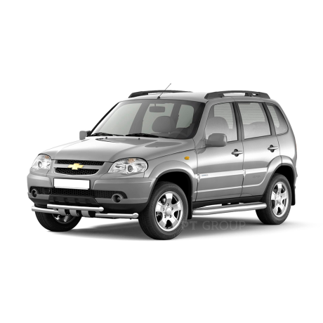 Защита порогов с алюм. фигурной площадкой d63мм (НПС) CHEVROLET Niv@ (2009-н.в.), L@DA Niv@ (2020-н.в.), L@DA Niv@ Travel (2021-н.в.) купить недорого с доставкой в Тюмень