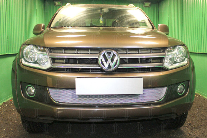 Защита радиатора "Standart" Volkswagen Amarok (2010-2016) 3 ребра жесткости, хром купить недорого с доставкой в Тюмень