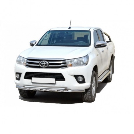 Защита порогов с алюминиевым листом (d63,5) для Toyota Hilux pickup (2017-н.в.)(Окрашенное) купить недорого с доставкой в Тюмень