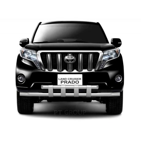 Защита переднего бампера двойная с пластинами d63/63мм (НПС) Toyota Land Cruiser Prado 150 (2013-2016 г.в.) купить недорого с доставкой в Тюмень