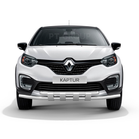 Защита переднего бампера двойная с пластинами d63/63мм (НПС) RENAULT Kaptur (2016-н.в.) купить недорого с доставкой в Тюмень